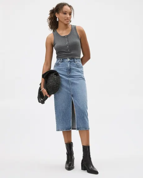 Denim High-Rise Straight Midi Skirt