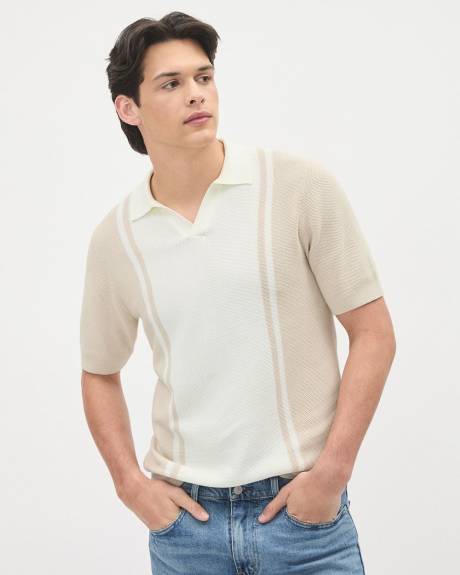 Short-Sleeve Cotton Polo Sweater with Johnny Collar