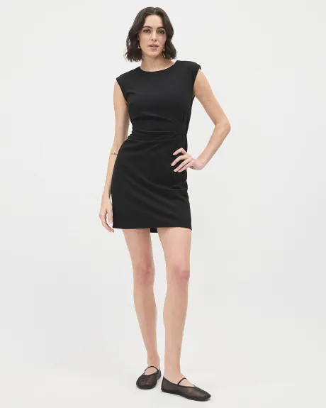 Short Sleeveless Dress with Crew Neckline and Front Pleats