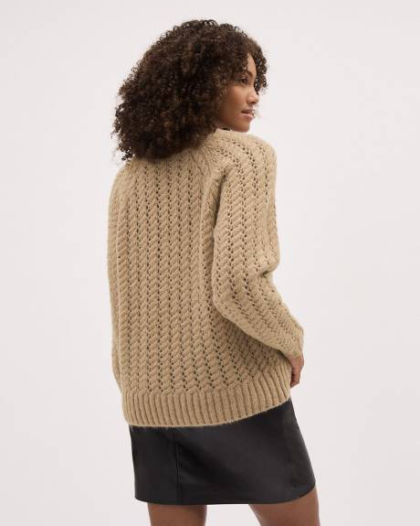 Long-Sleeve Crew-Neck Sweater with Open Cable Stitches