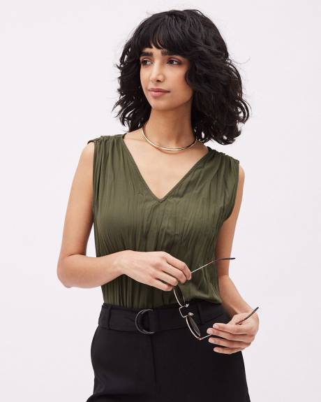 Sleeveless V-Neck Crinkle-Crepe Blouse