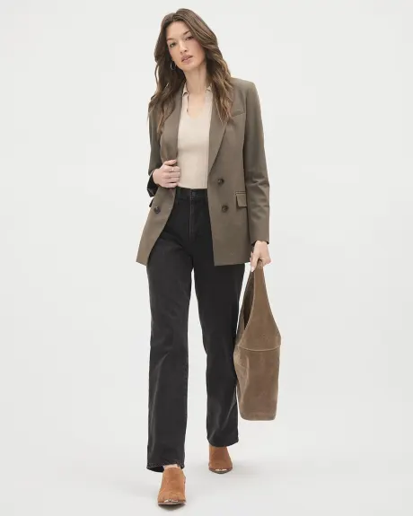 Brown Open Double-Breasted Loose Blazer