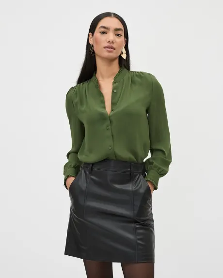 Silky Crepe Long-Sleeve Buttoned-Down Blouse