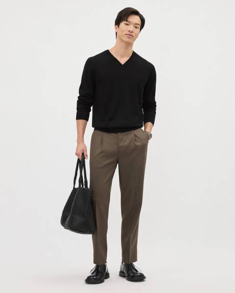 Pleated Solid Tapered-Leg Pant with Elastic Waistband