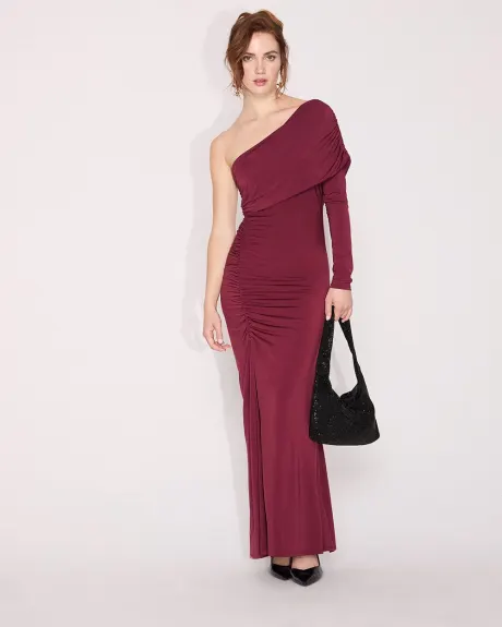 One-Sleeve Maxi Dress with Draped Neckline