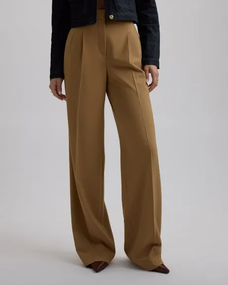 Pantalon Caramel en Sergé à Taille Haute et Jambe Large