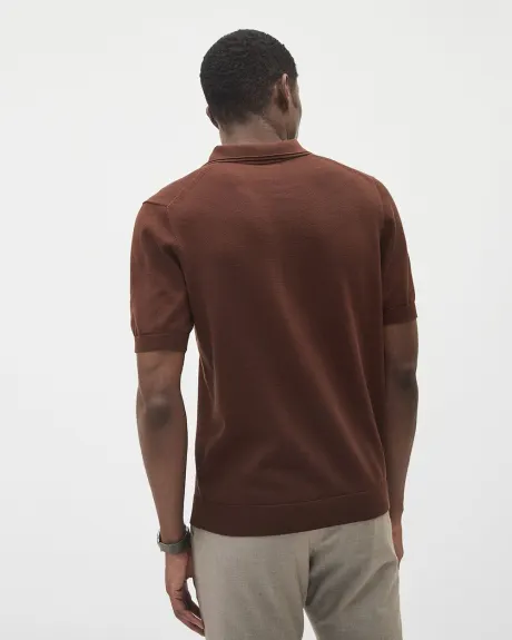 Short-Sleeve Cotton Polo Sweater with Johnny Collar