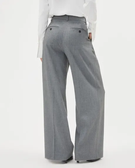 Pantalon Gris à Jambe Large et Taille Haute