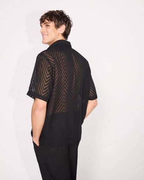 Chemise Habillée Transparente à Chevrons à Coupe Régulière à Manches Courtes