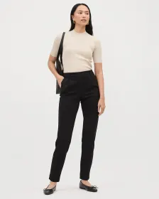 Pantalon Noir à Jambe Fuselée et Taille Mi-Haute