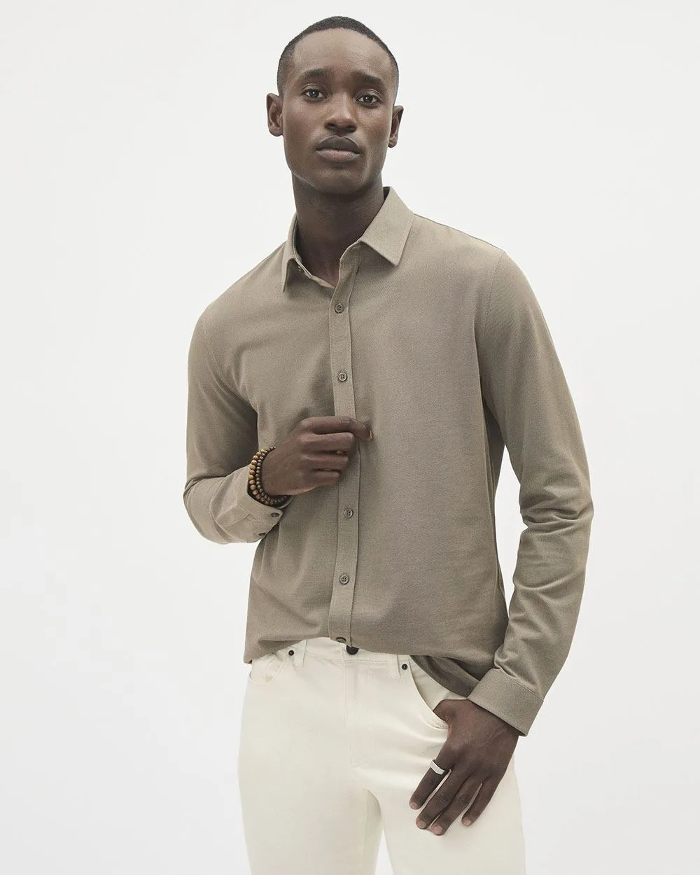 Long-Sleeve Piqué Cotton Shirt