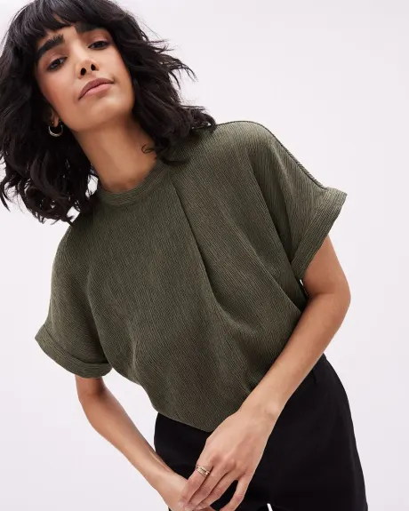 Extended-Sleeve Textured Tencel Blouse