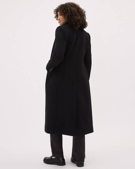 Manteau Long en Laine Unie à Boutonnage Double