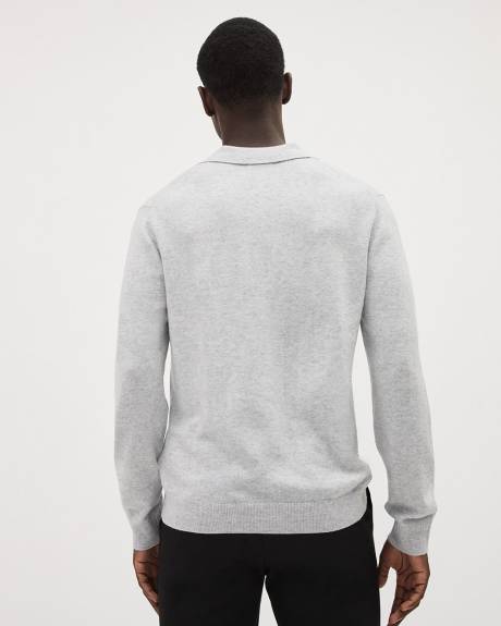 Long-Sleeve Wool Blend Sweater with Johnny Collar