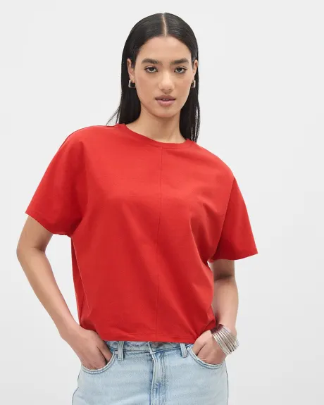 Short-Dolman-Sleeve Crew-Neck Cotton Tee