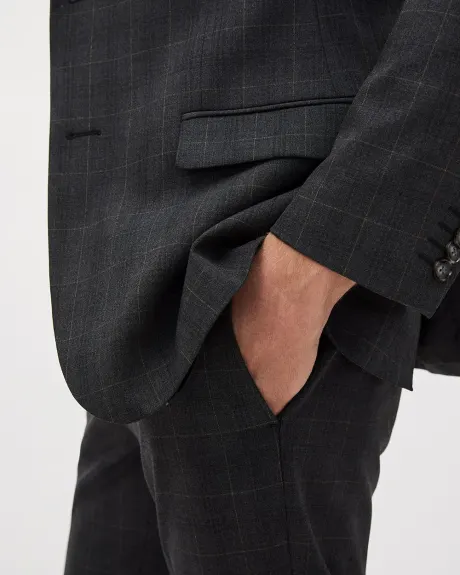 Slim-Fit Dark Grey Checkered Suit Blazer