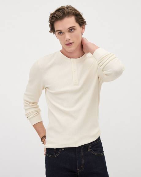 Long-Sleeve Henley Waffled T-Shirt