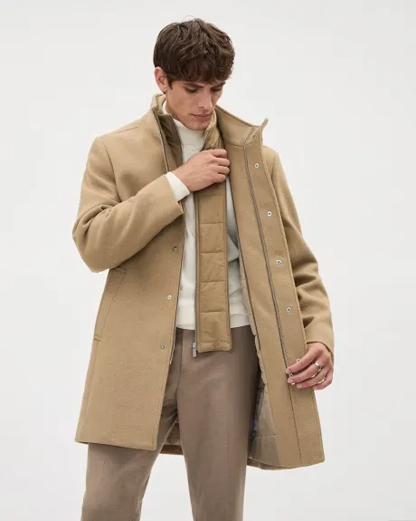 Classic Solid Mock-Neck Wool Coat with Dickey