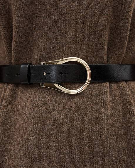 Leather Belt with Golden Buckle