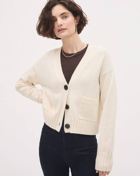 Cropped Boxy Cardigan with Pockets