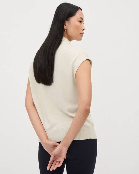 Sleeveless Mock-Neck Sweater with Buttons at Shoulder