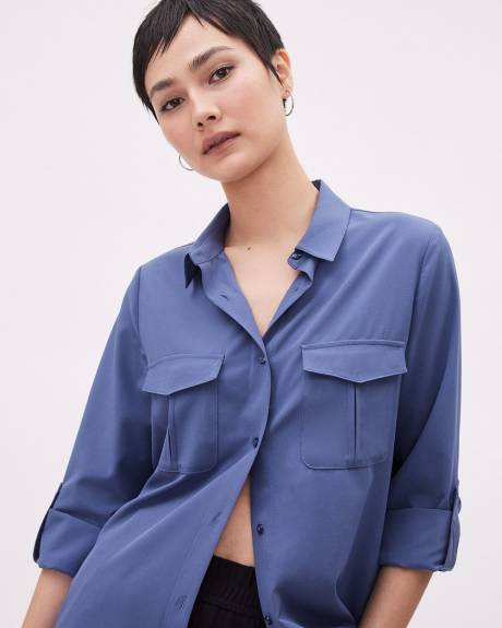 Long-Sleeve Buttoned-Down Blouse with Utility Pockets