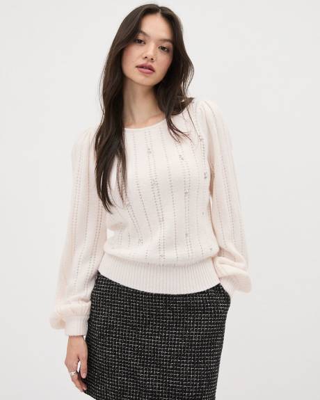 Long-Sleeve Boat-Neck Pointelle Pullover