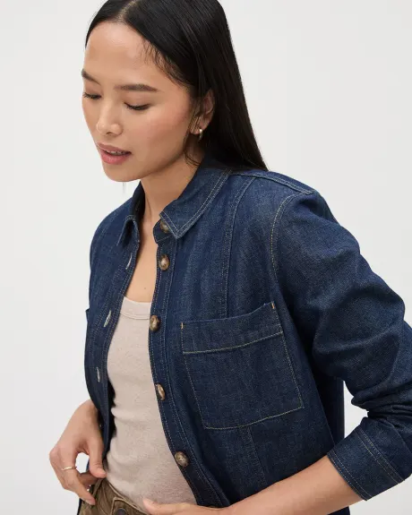 Denim Cropped Buttoned-Down Blouse