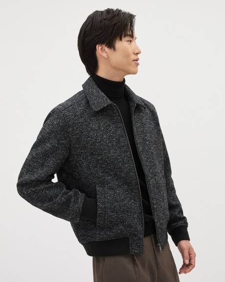 Black Tweed Jacket with Shirt Collar