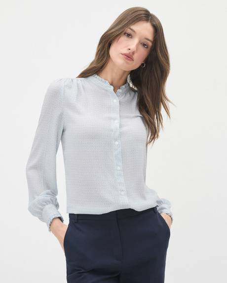 Silky Crepe Long-Sleeve Buttoned-Down Blouse