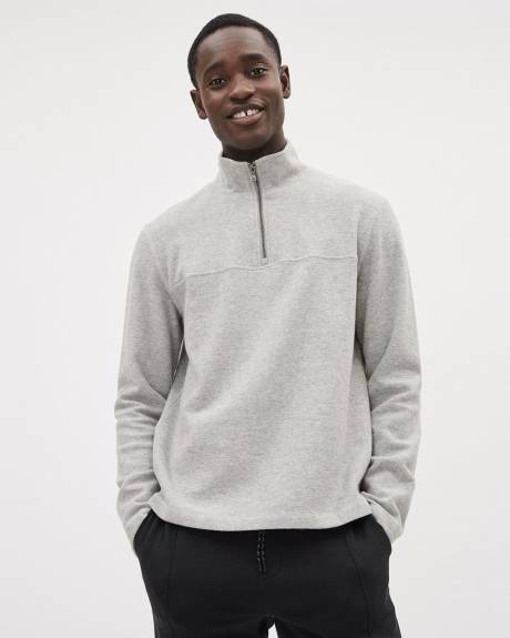 Long-Sleeve Half-Zip Mock-Neck Ribbed Sweater