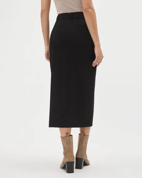 Black Twill Pencil Midi Skirt