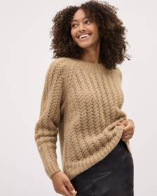 Long-Sleeve Crew-Neck Sweater with Open Cable Stitches