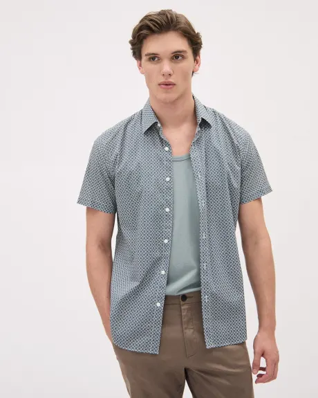 Chemise à Coupe Étroite en Coton à Manches Courtes à Motif Géométrique