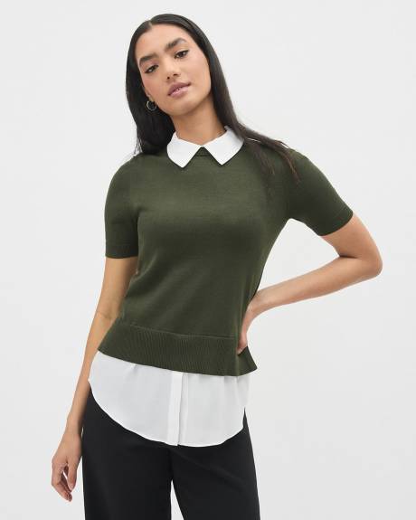 Mix-Media Fooler Tunic with Shirt Collar