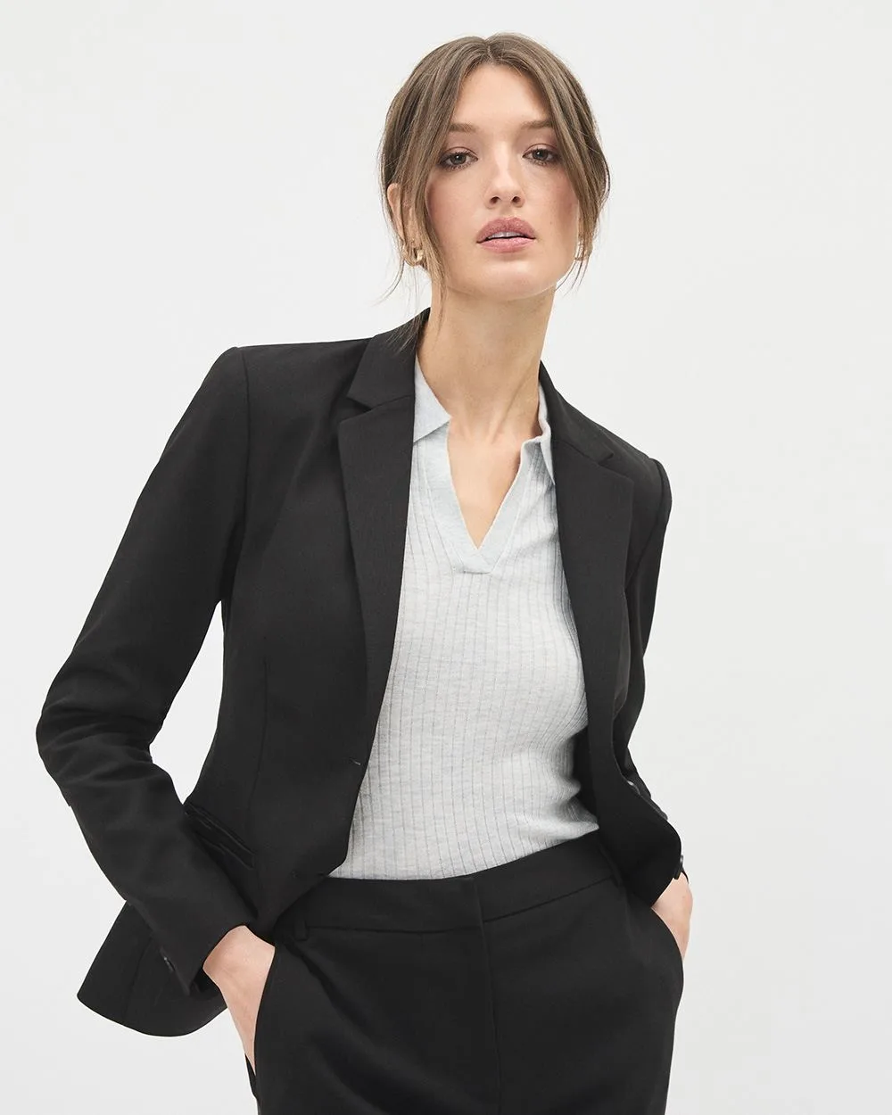 Black Two-Button Fitted Blazer