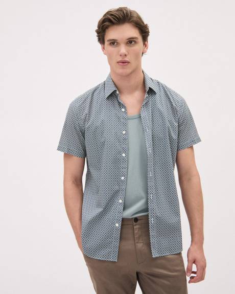 Slim-Fit Short-Sleeve Cotton Shirt with Geo Print