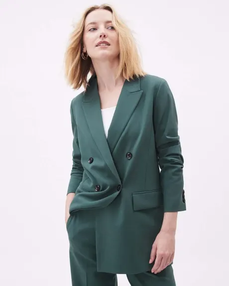 Dark Green Double-Breasted Loose Blazer