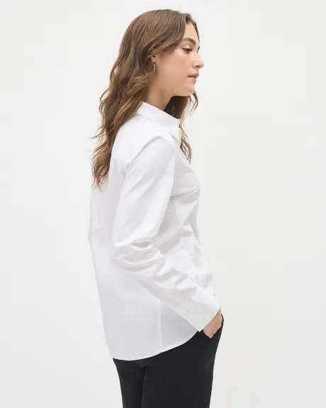 Blouse Boutonnée en Popeline à Manches Longues