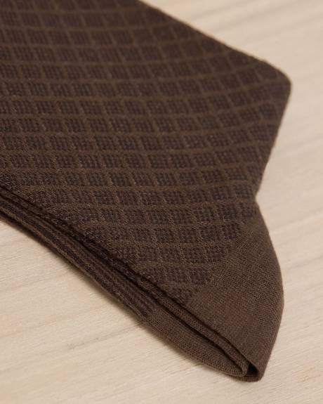 Brown Dress Socks with Geometric Pattern