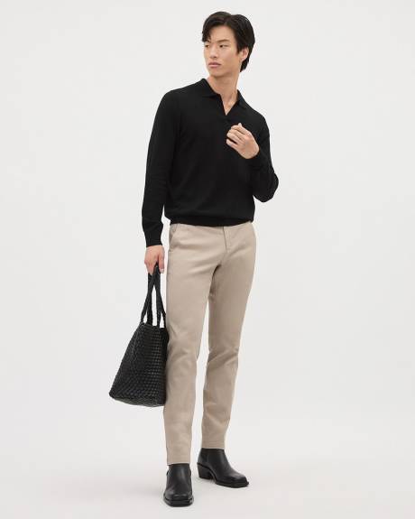 Long-Sleeve Cotton Sweater Polo with Johnny Collar