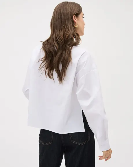 Blouse Boutonnée Courte en Popeline à Manches Longues