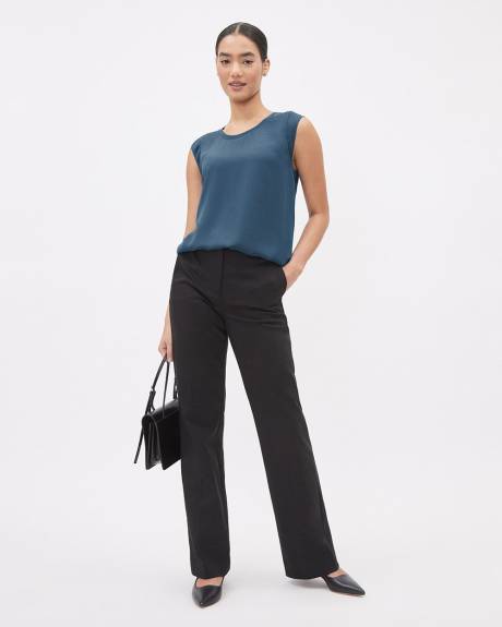 Solid Cap-Sleeve Crew-Neck Silky Crepe Blouse