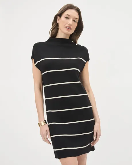 Extended-Sleeve Straight Dress with Funnel Neckline