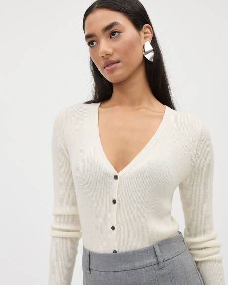 Long-Sleeve Buttoned-Down Ribbed Cardigan