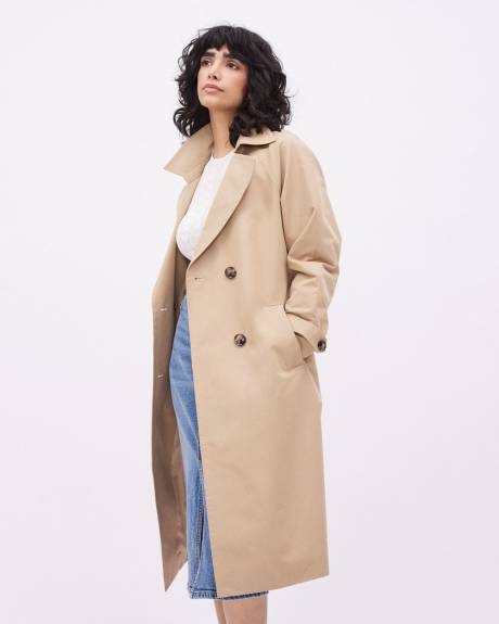 Double-Breasted Twill Trench Coat with Belt