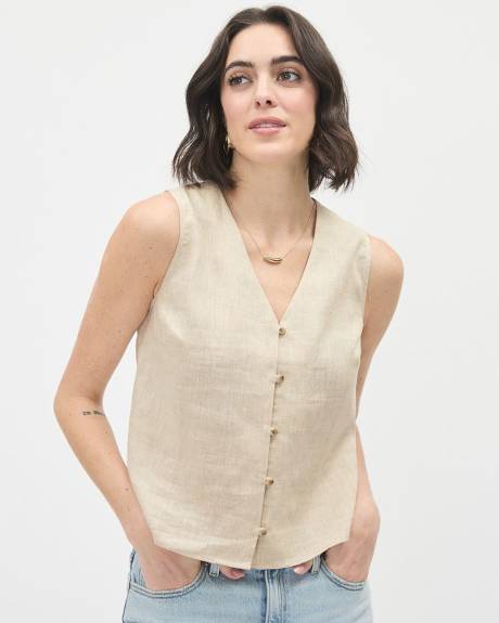 Sleeveless Button-Down Linen Blouse