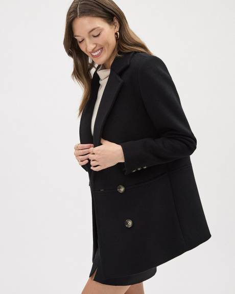 Manteau Caban en Laine Noire à Boutonnage Double