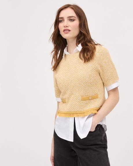 Short-Sleeve Crew-Neck Cotton Sweater