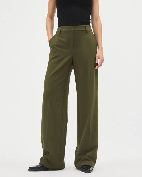 Pantalon Vert en Sergé Épais à Taille Mi-Haute et Jambe Large